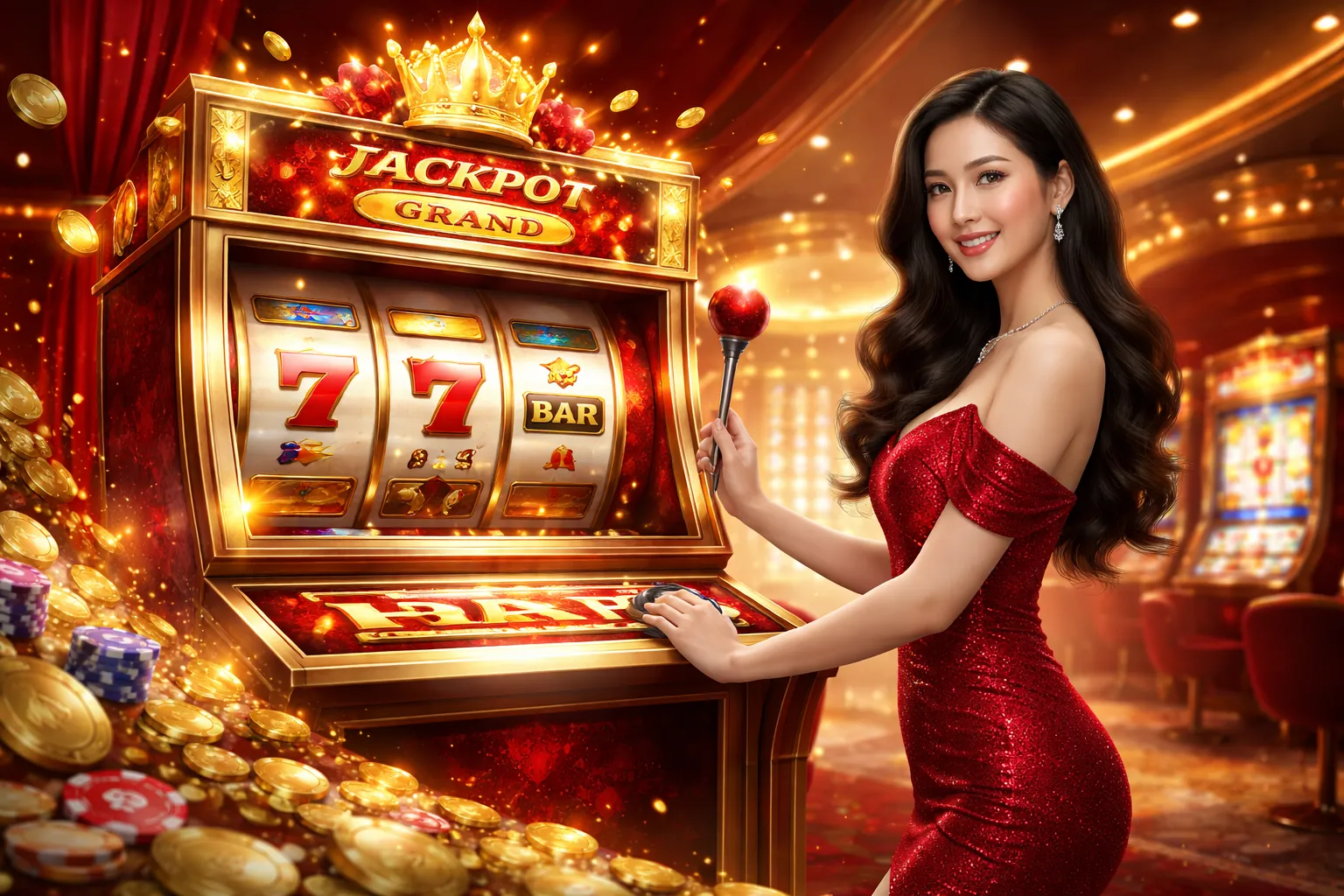 Giao diện trò chơi slot rực rỡ tại 7clubs tải app với biểu tượng may mắn và tiền vàng, màu xanh lá và vàng kim.